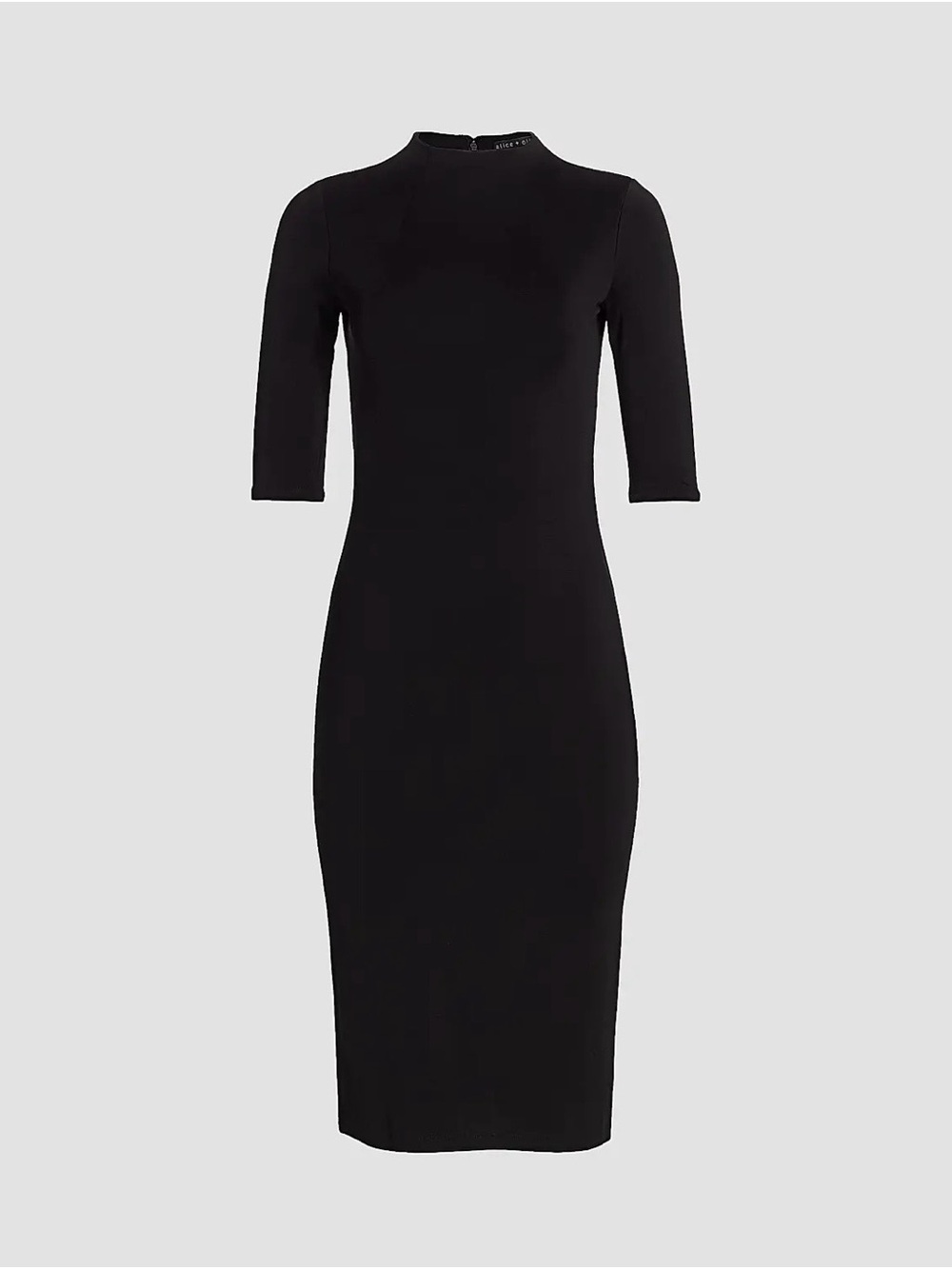 Alice + Olivia Delora Black Fitted Midi Dress with Elbow Sleeves
